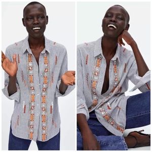 - Zara Embroidered Stripe Shirt